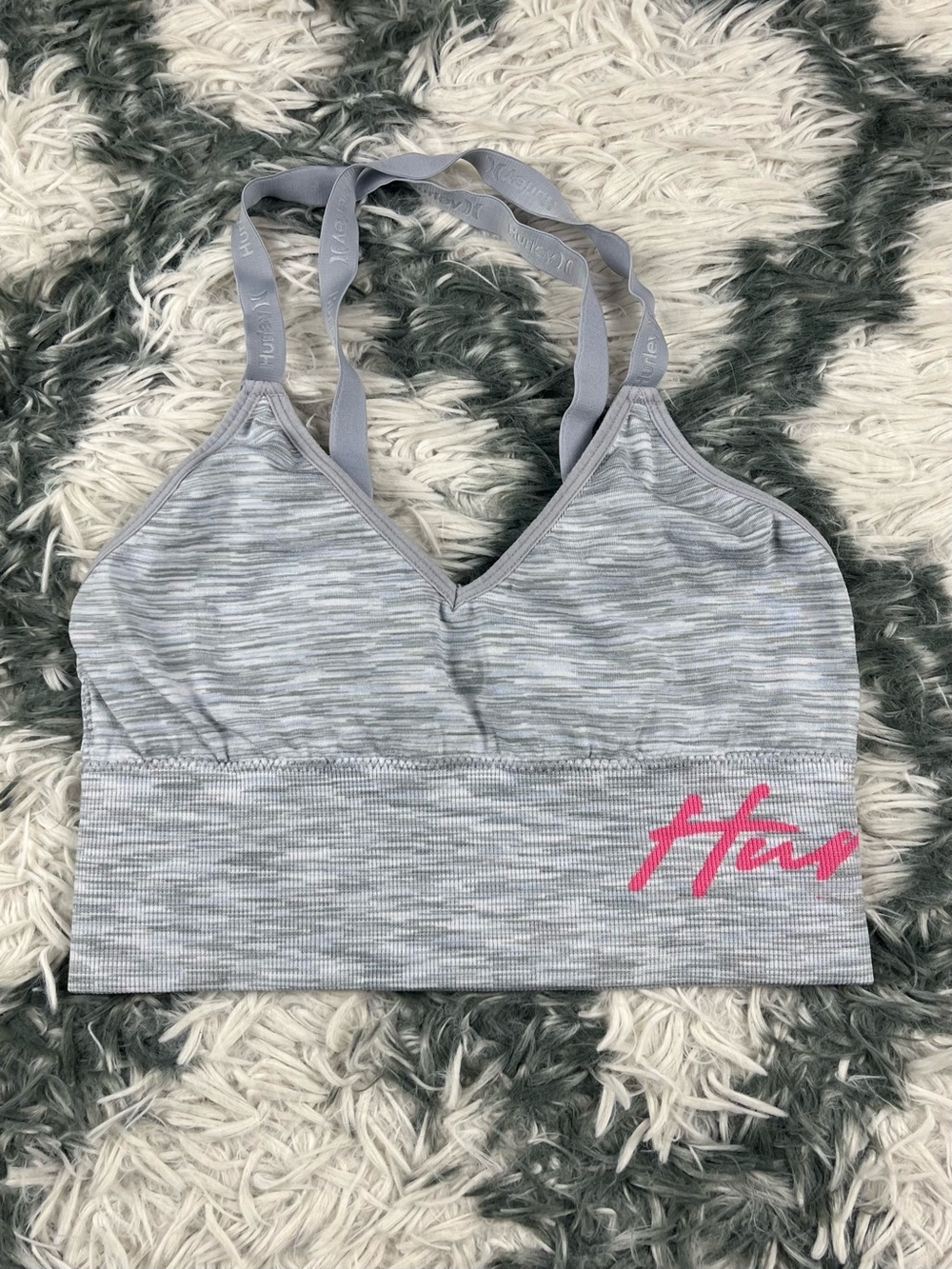 Hurley Women’s Gray Pink Adjustable Sports Bra Bralette Removable Pads Size S